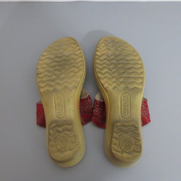 Fly Flot Thong Sandals Red Animal Print US 8.5 EUR 39 Flip Flops Laser Cut Italy - Picture 8 of 9